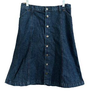 Monterey Bay Womens Button Down A Line Denim Jeans Skirt Sz 10 Petite 99% Cotton